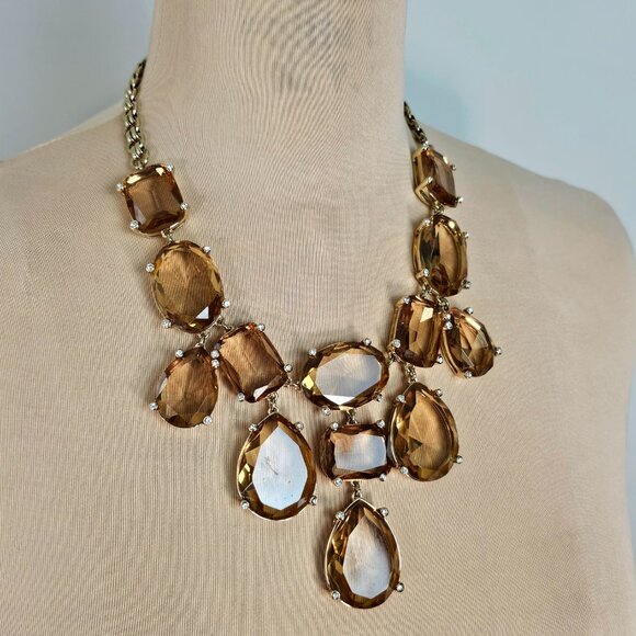 Banana Republic Champagne Stone Statement Necklace | Faceted Drop | Adjustable - Picture 3 of 11